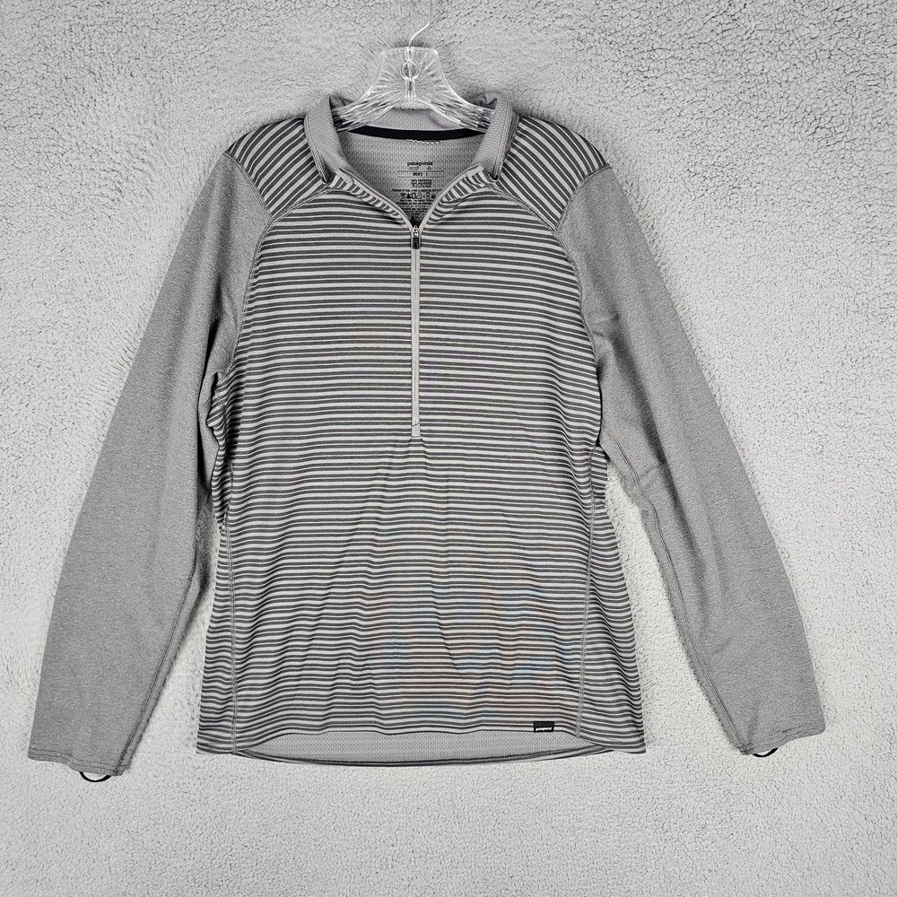 Patagonia Capilene 1/4 Zip Pullover Men Large Gray Striped Midweight Long Sleeve